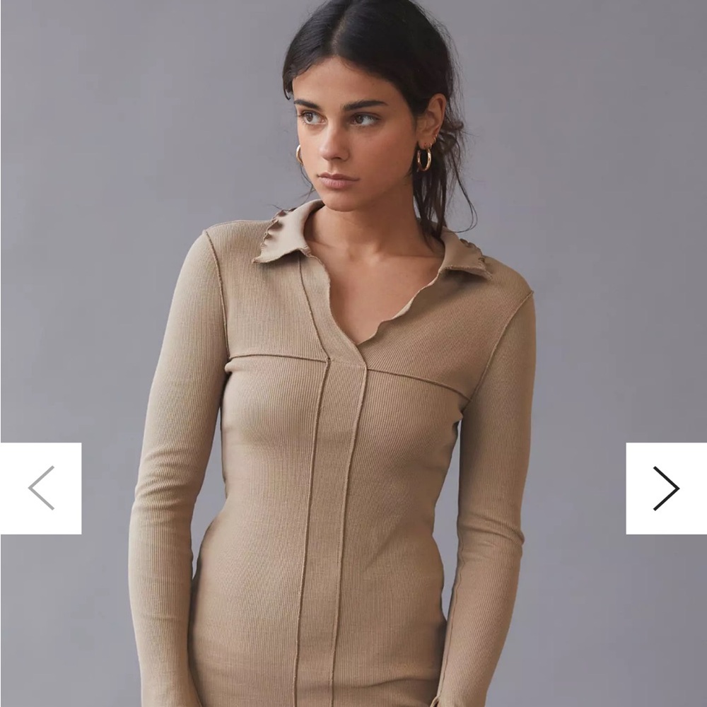 Tan Long Sleeve Ribbed Top